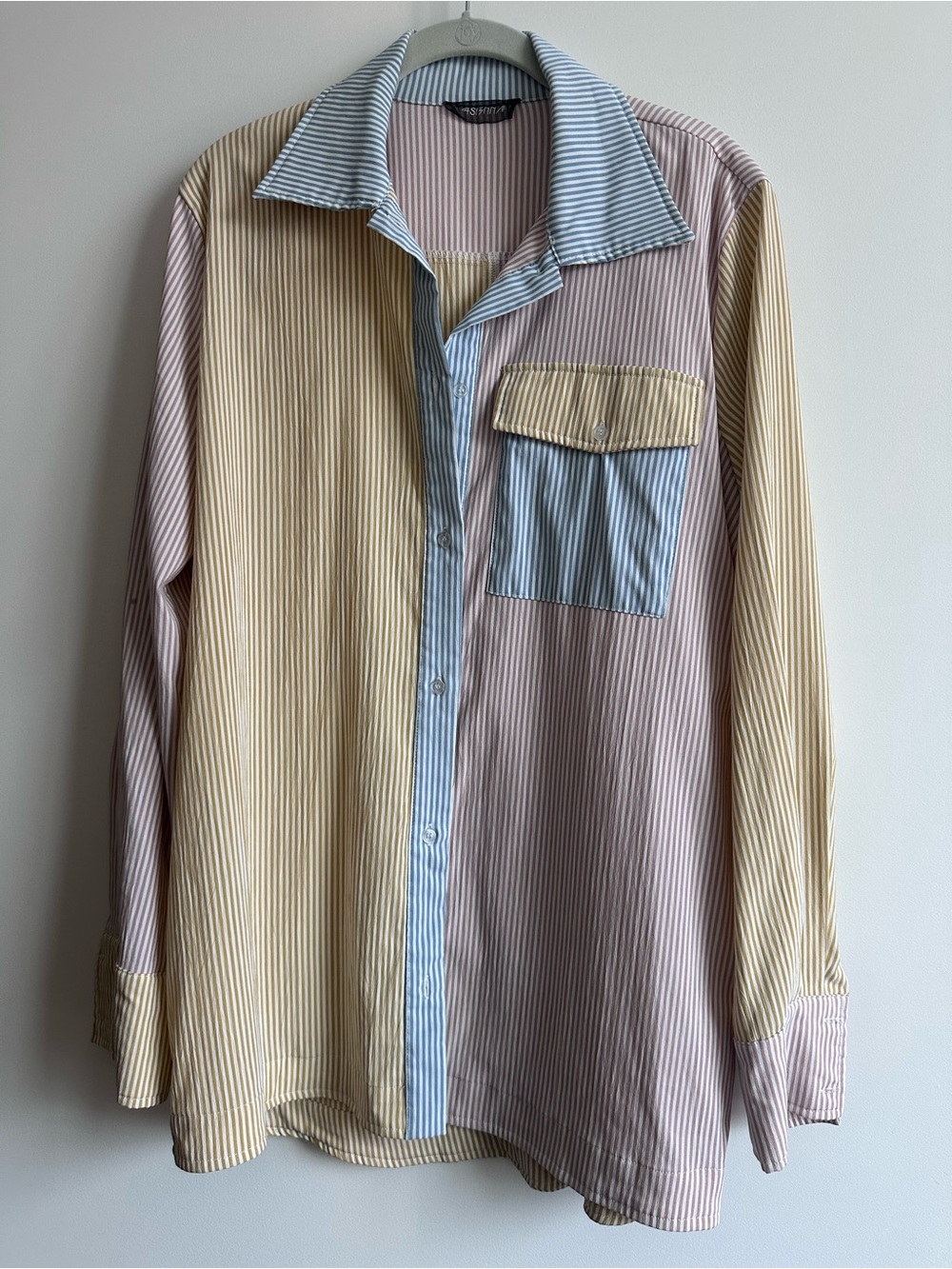 4SI3NNA Pastel Striped Patchwork Button-Down Shirt